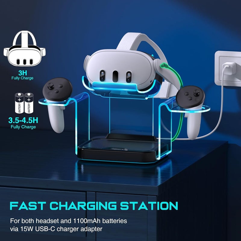 Svetaecho Fast VR Charging Dock for Meta Oculus 3: LED Quest Charging Station for Oculus 3S Aceesories - Light Up Controller Stand with 4 Rechargeable Batteries for Meta Quest 2 - Image 2